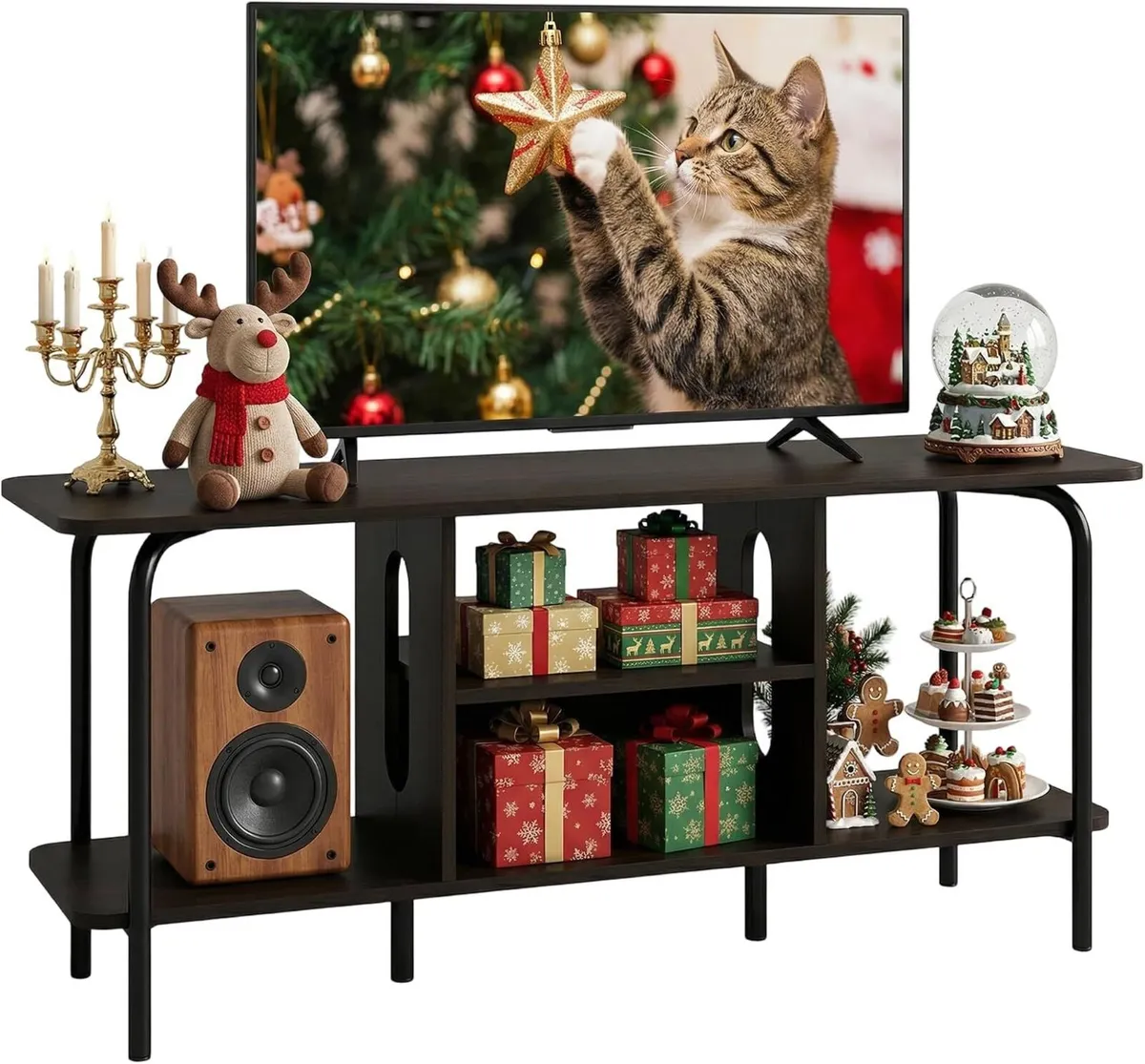Oak TV Unit 120CM Arch Detail Open Shelves - Image 1