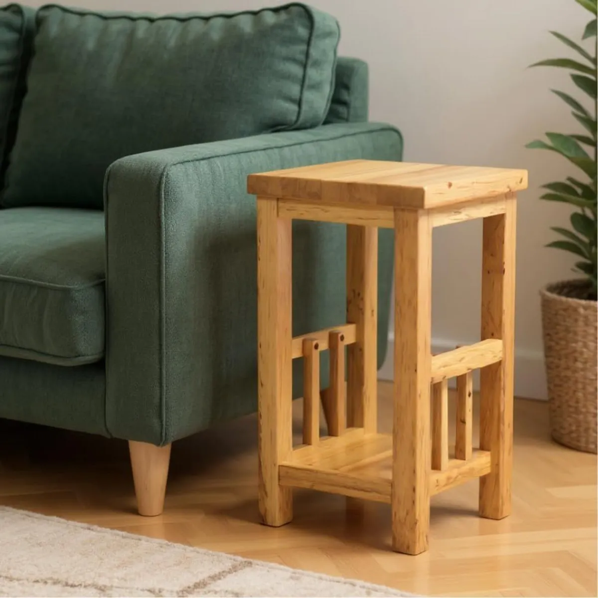100% Oak End Table Slim Side for Drinks - Image 1