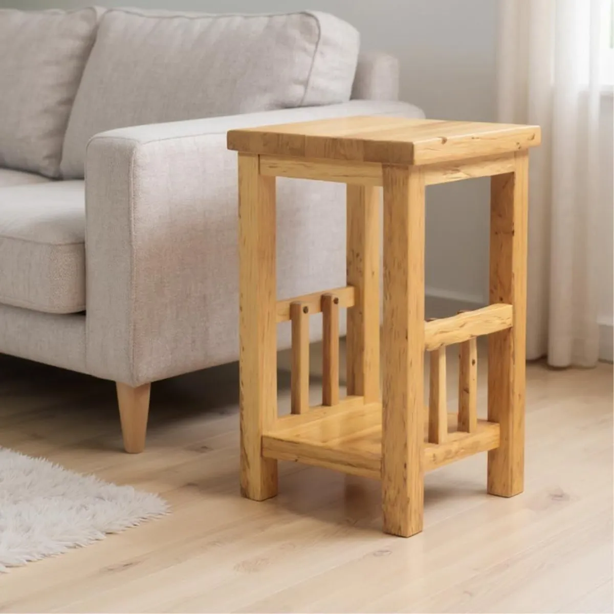 100% Oak End Table Slim Side for Drinks - Image 3