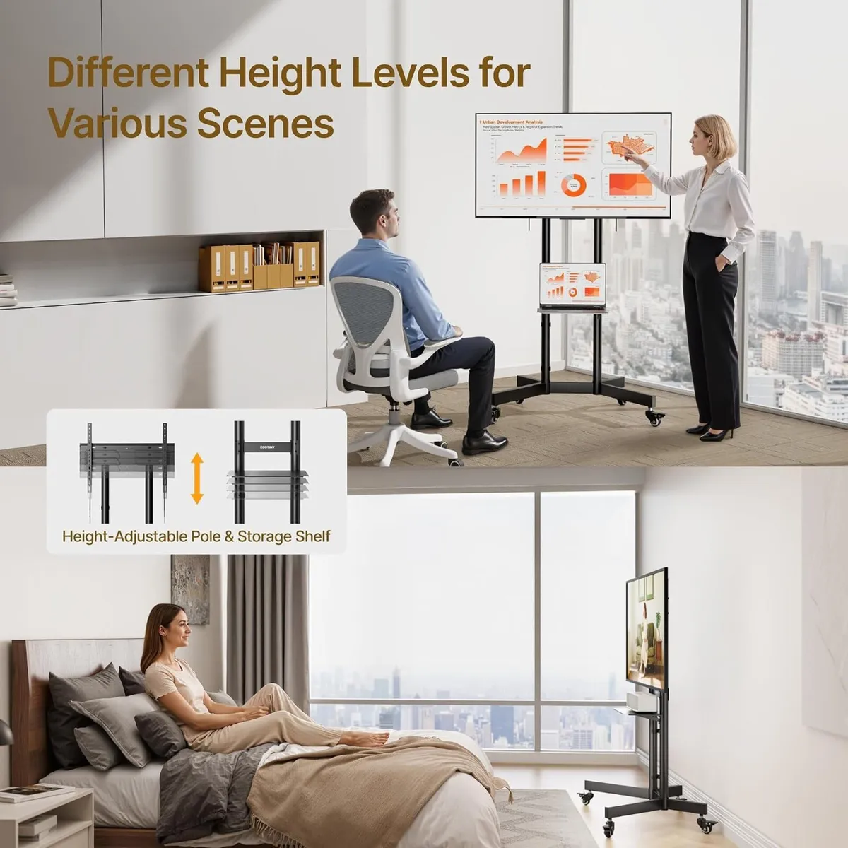 Heavy Duty TV Stand on Wheels for 32-86 - Image 2