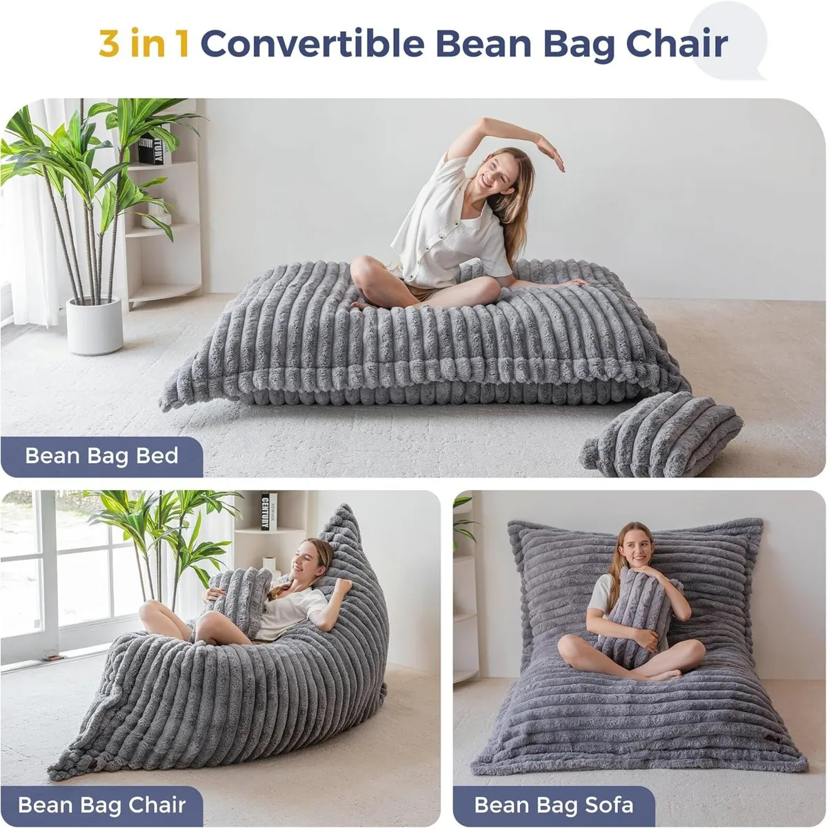 Giant Bean Bag Chair Faux Fur Lazy Lounge - Image 3