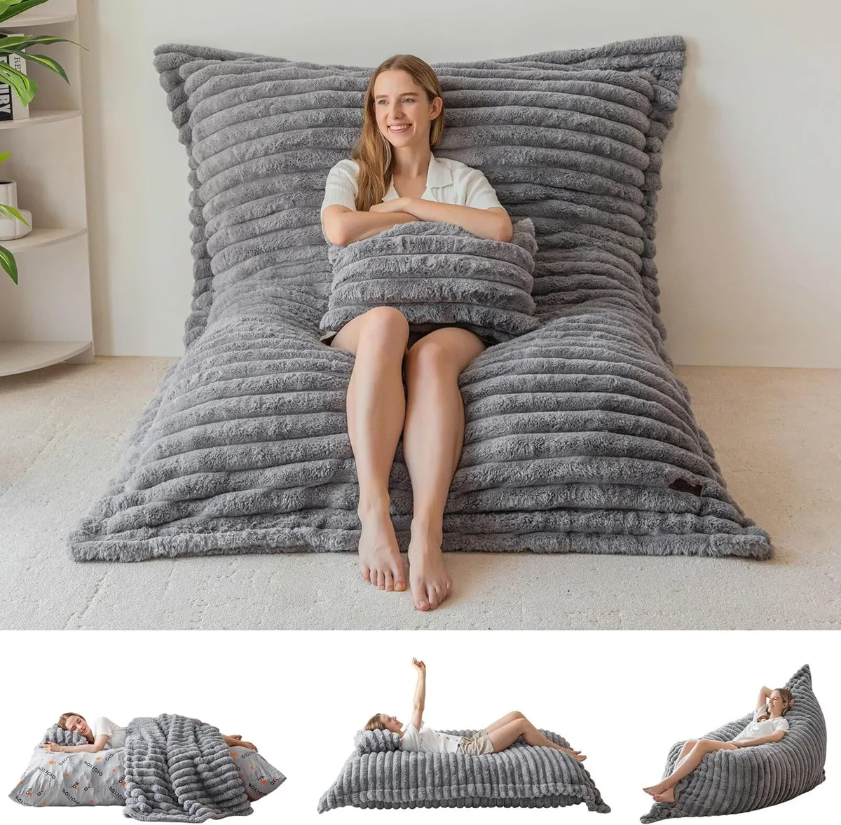 Giant Bean Bag Chair Faux Fur Lazy Lounge - Image 1