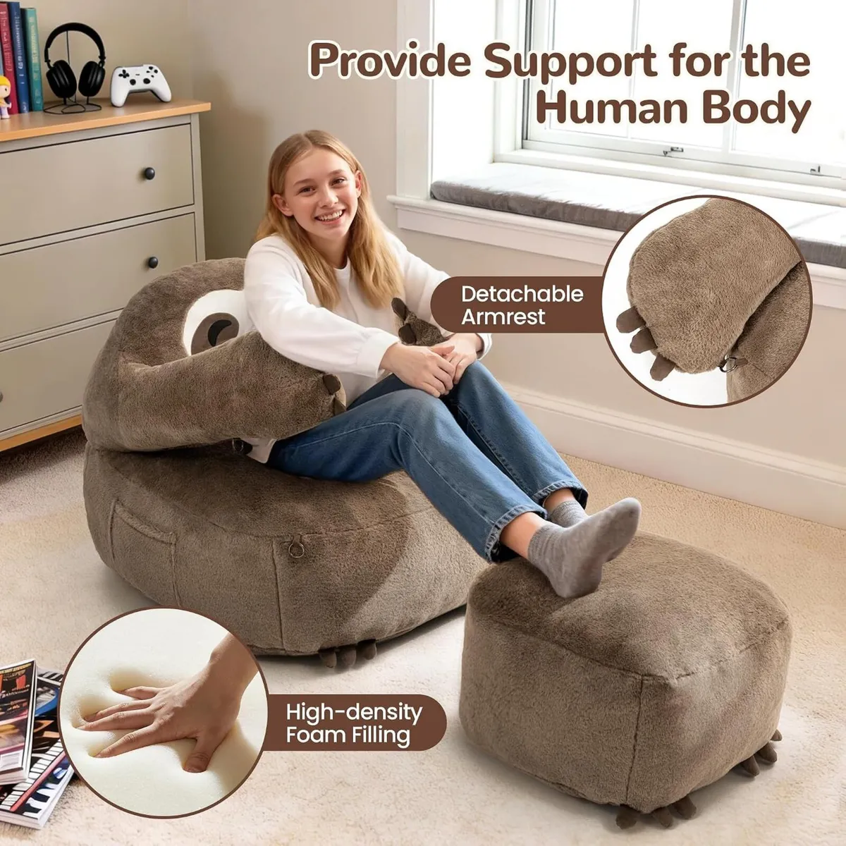 Bean Bag Chair Sloth with Footstool Beanbag - Image 4