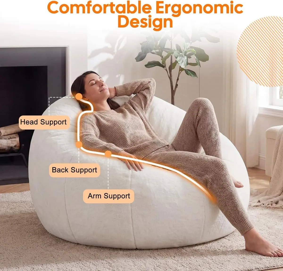 Large Bean Bag Chair for Adults Plush Round - Image 3