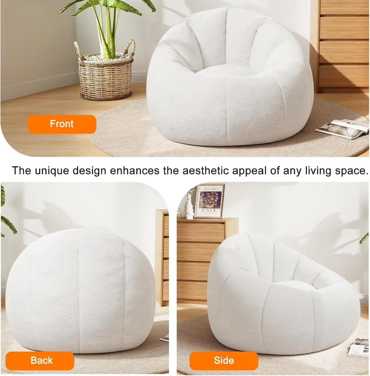 Large Bean Bag Chair for Adults Plush Round - Image 4