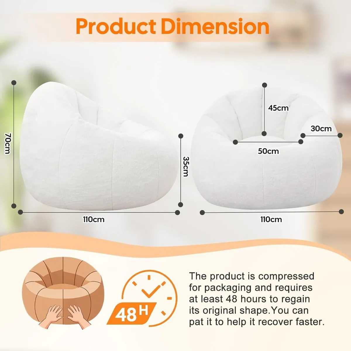 Large Bean Bag Chair for Adults Plush Round - Image 2