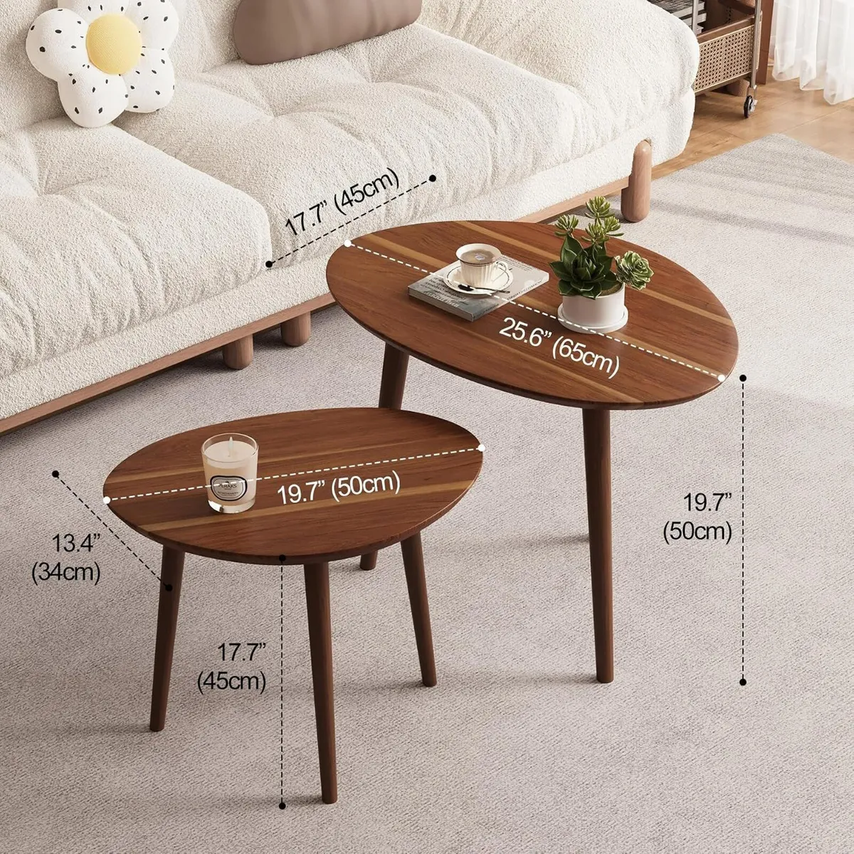 Small Oval Coffee Tables Set Acacia Wood Nesting - Image 2