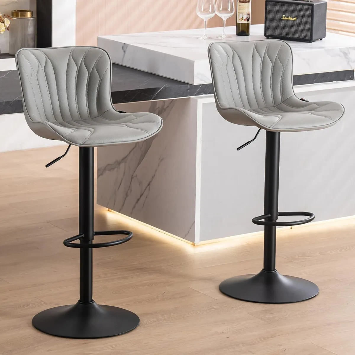 Bar Stools Adjustable Swivel Barstools Faux - Image 1