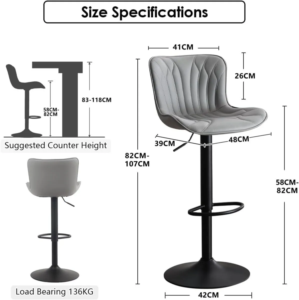 Bar Stools Adjustable Swivel Barstools Faux - Image 2