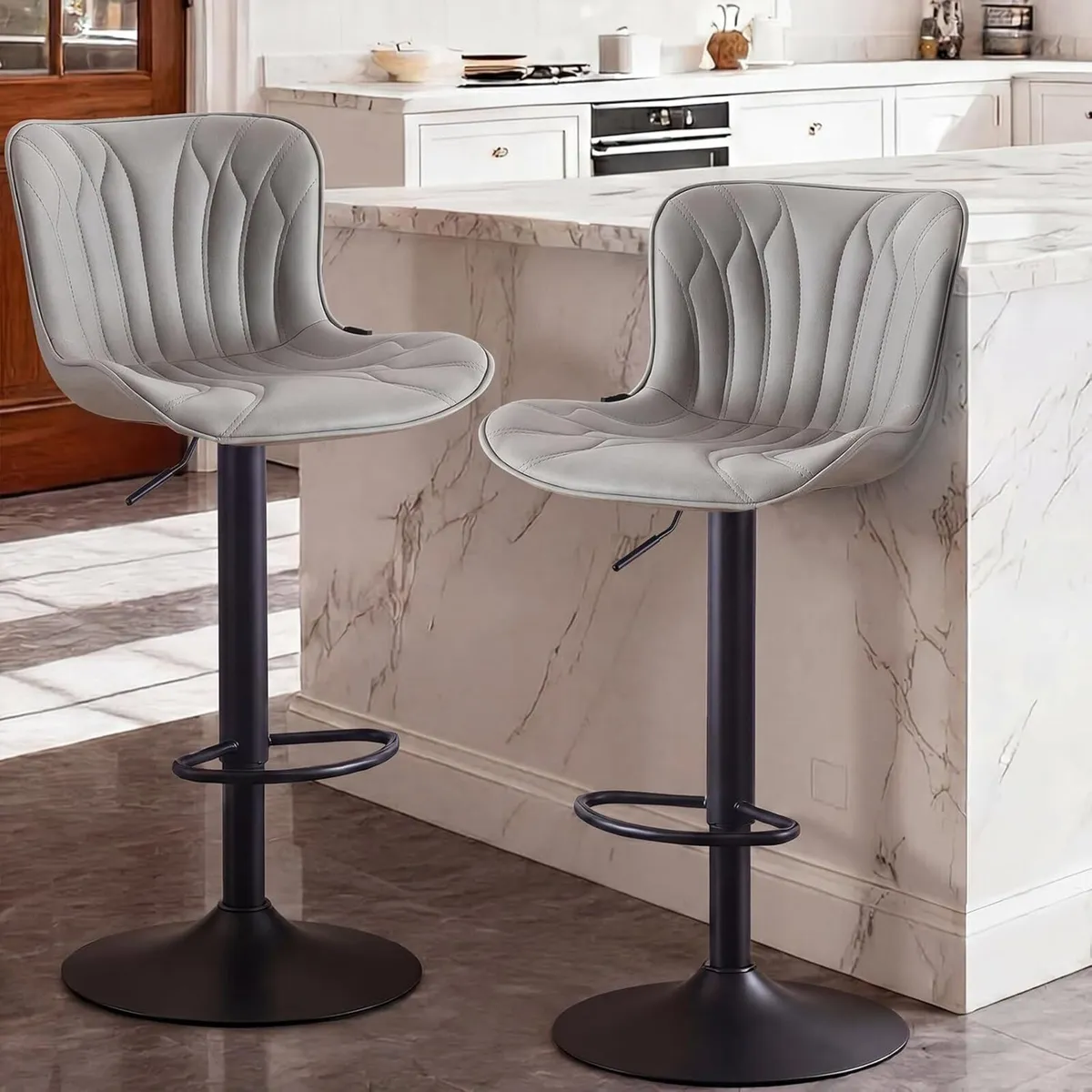 Bar Stools Adjustable Swivel Barstools Faux - Image 3