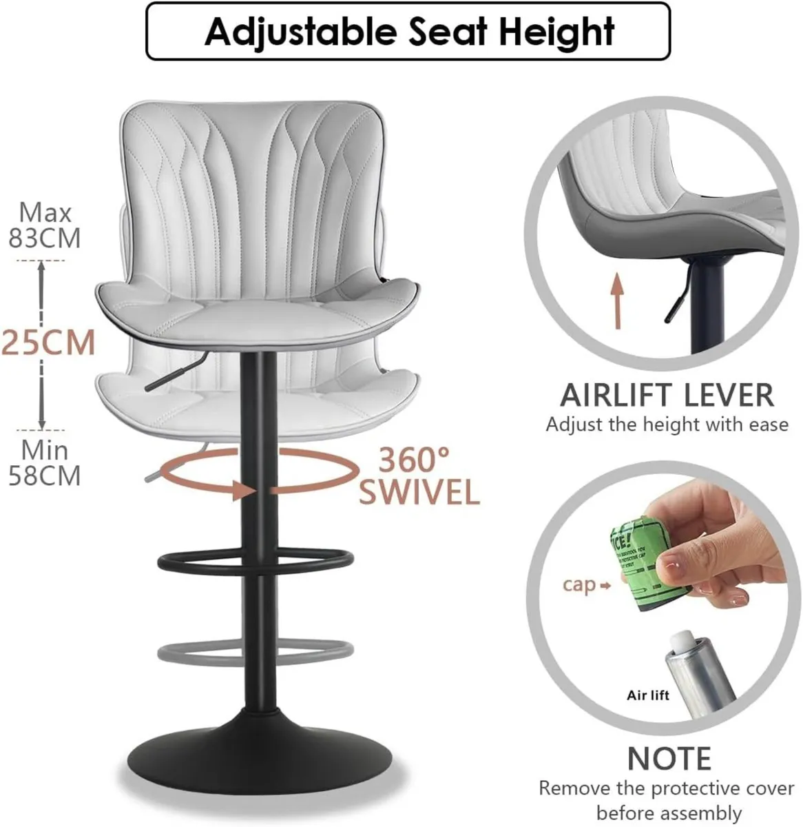 Bar Stools Adjustable Swivel Barstools Faux - Image 4