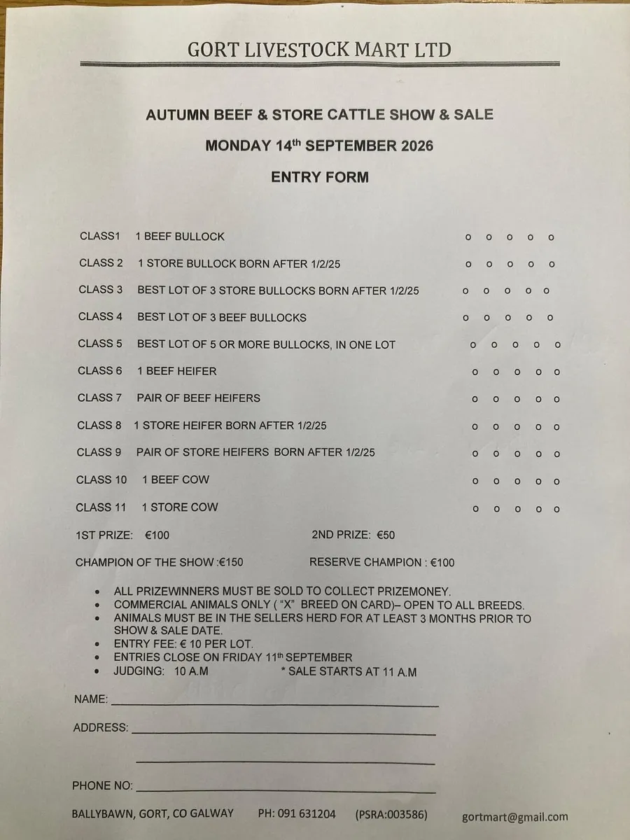 Gort Mart: Mon 14th Sept: Beef & Store Cattle Show - Image 1