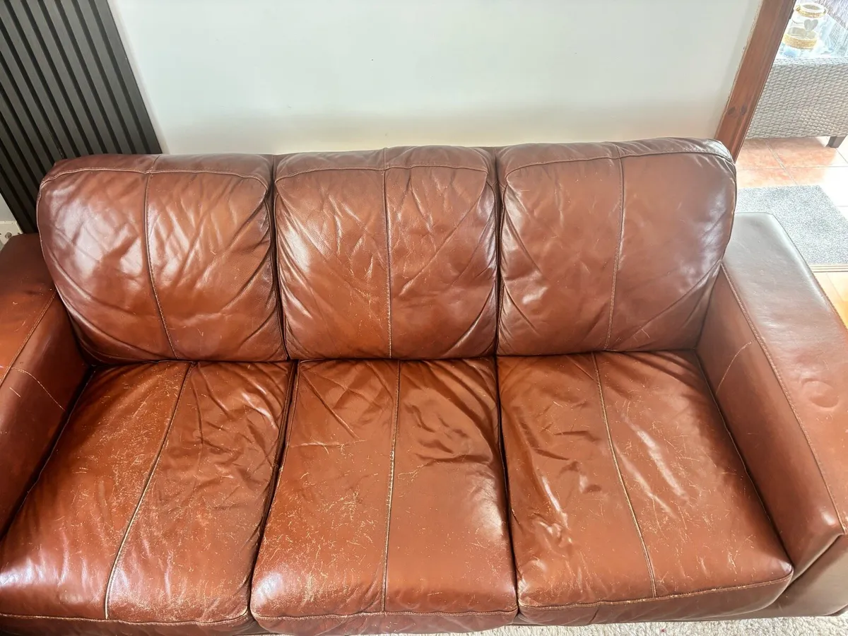 Brown leather 3-seater sofa - Image 3