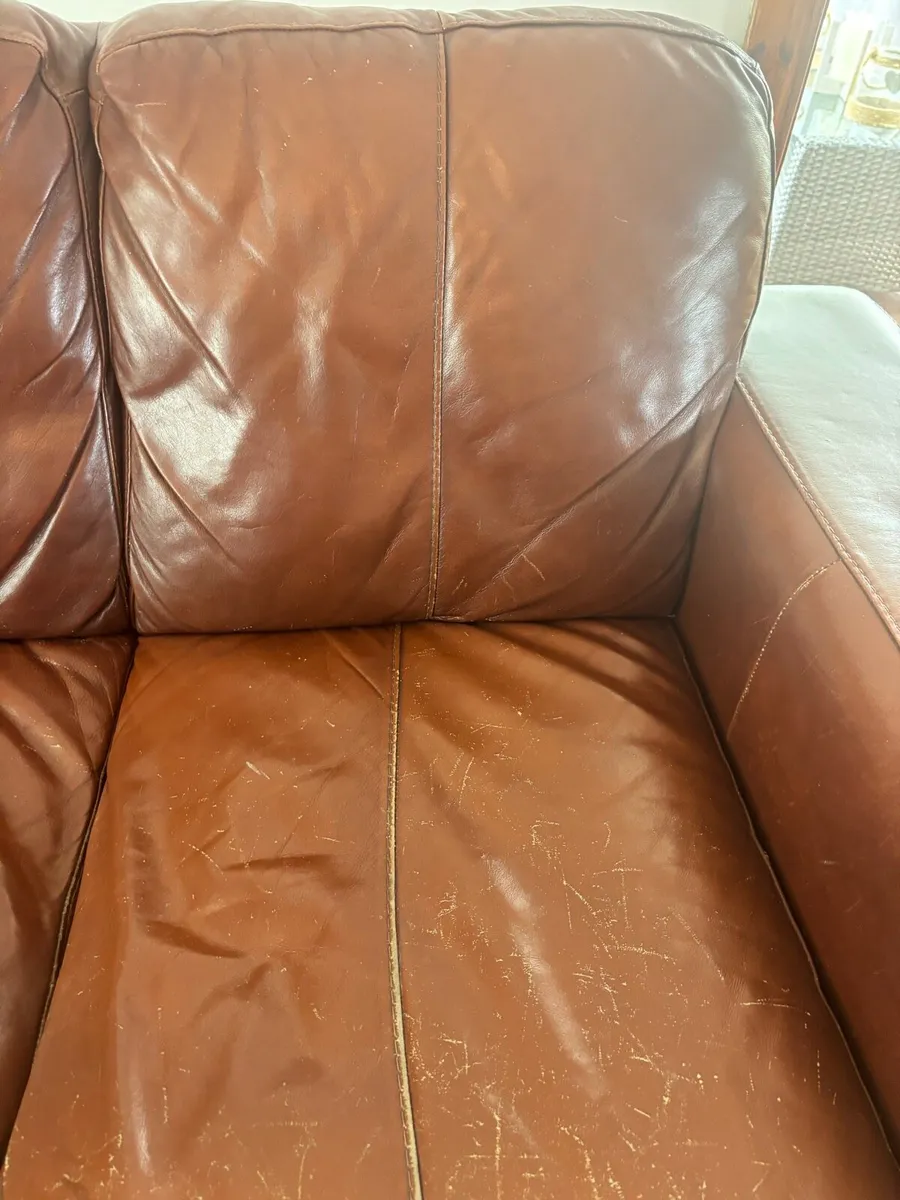 Brown leather 3-seater sofa - Image 4