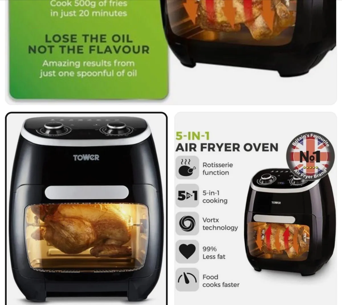 Tower T17038 11L Manual Air Fryer Oven - Image 2
