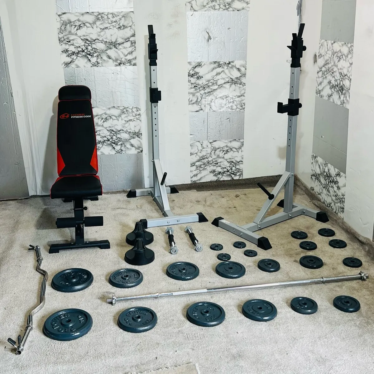 LIFE TIME IRON WEIGHTS RACK BENCH BARBELL DUMLS - Image 1