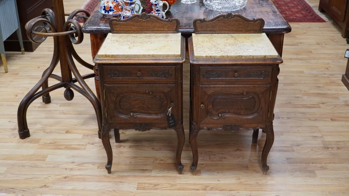 Pair of Antique French Oak Bedside Cabinets - Image 1