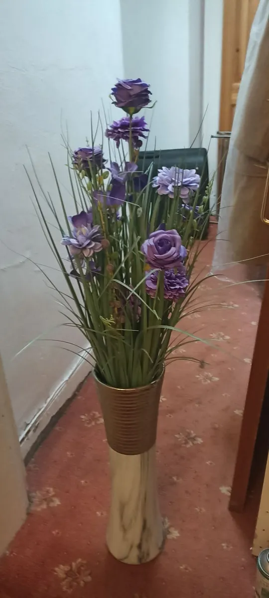 Tall Vase of Imitation  Flowers - Image 1