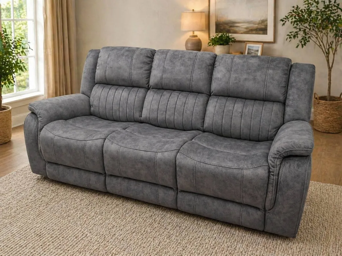 Gresham Grey & Beige Micro Fabric Recliner Sofa - Image 3