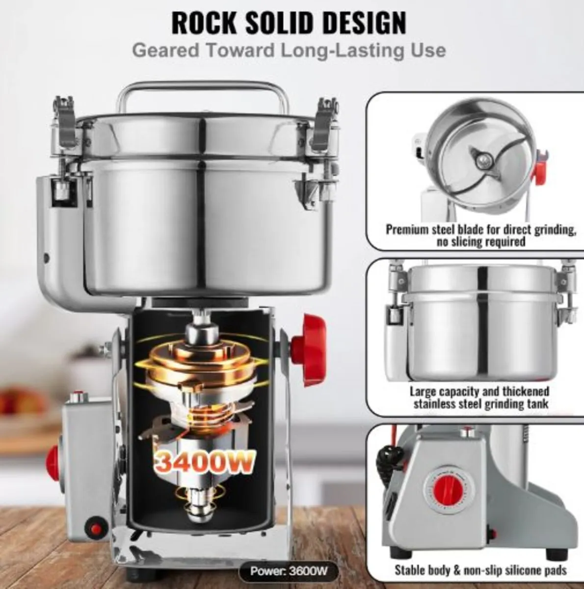 2500g Electric Grain Mill Grinder,High Speed 3400 - Image 2