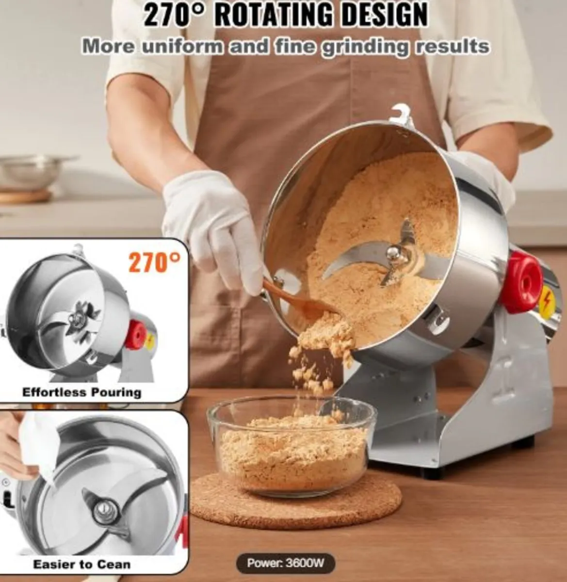 2500g Electric Grain Mill Grinder,High Speed 3400 - Image 3
