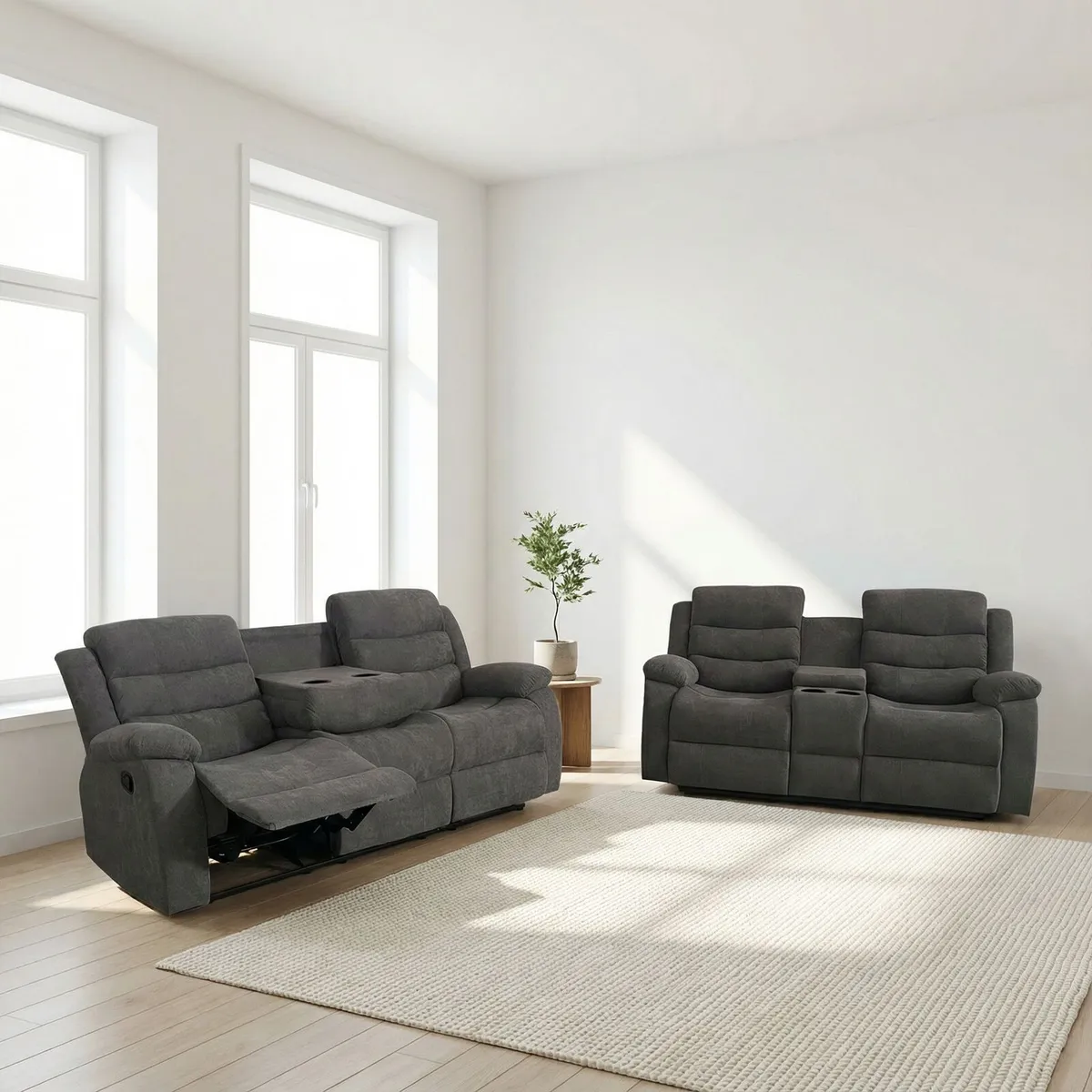 Roma 3+2 Grey Fabric Recliner Sofa Set - Image 1