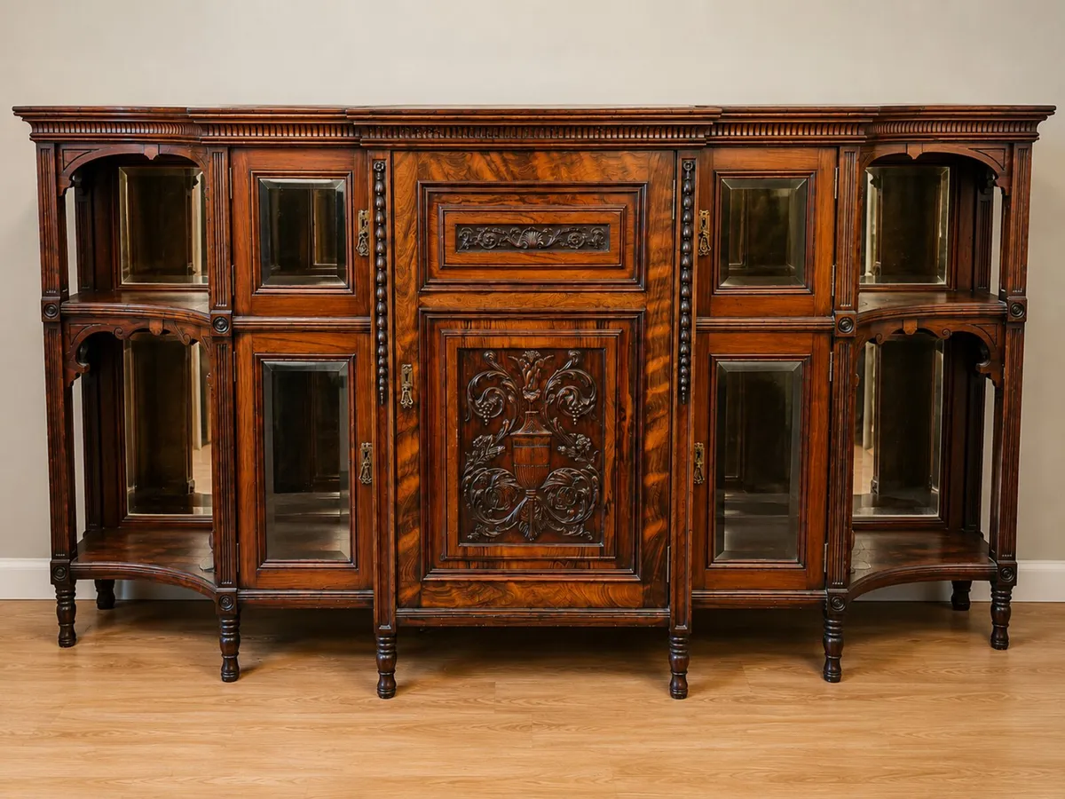 Antique Ornate Carved Mahogany Sideboard –