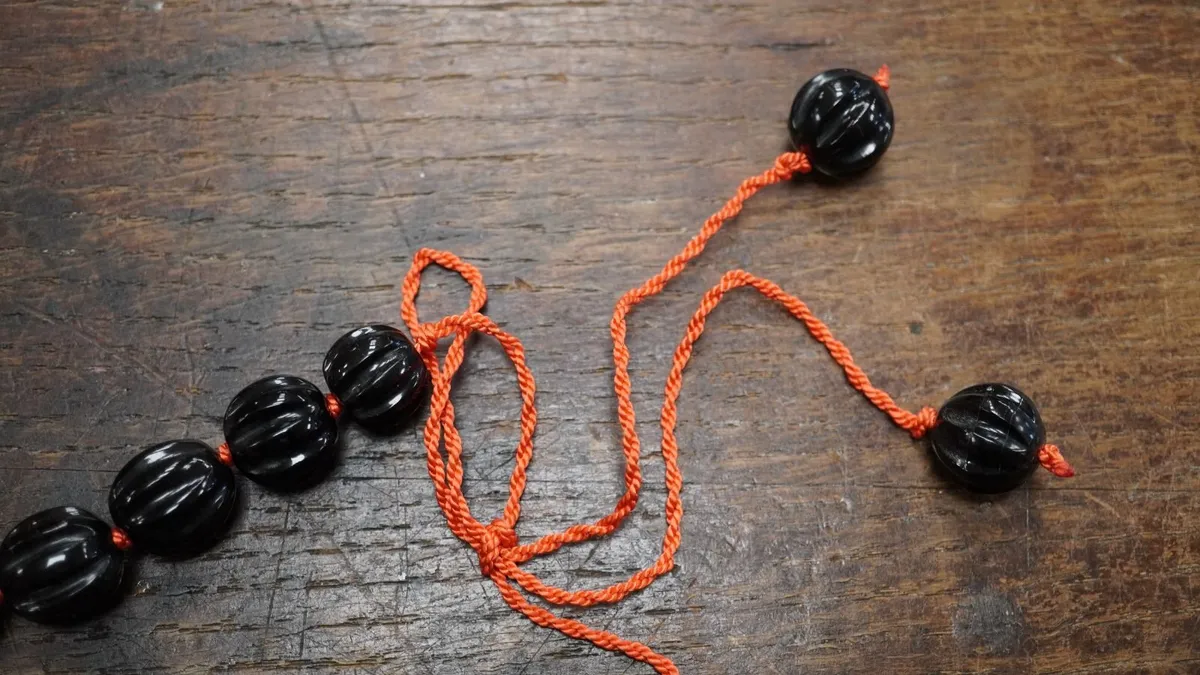Vintage Black Galalith Bead Necklace - Image 2