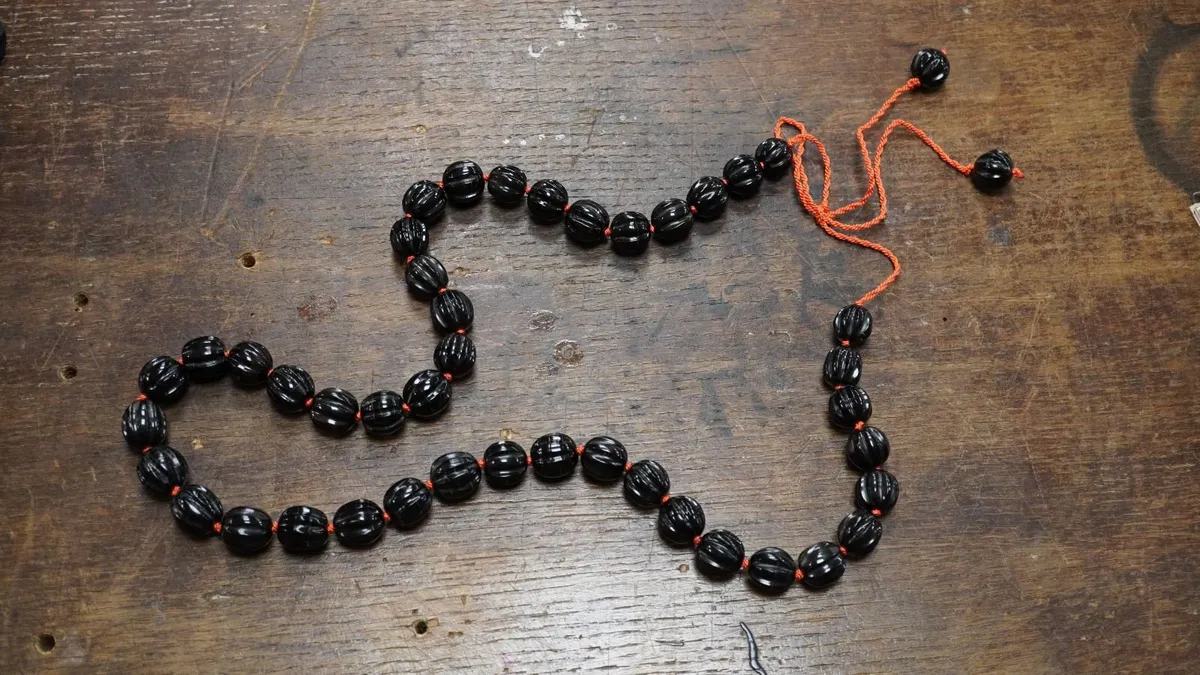 Vintage Black Galalith Bead Necklace - Image 1