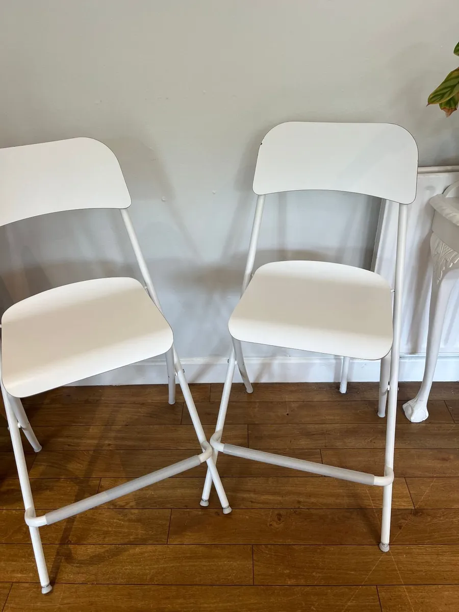 Set of 2 White Folding Chairs - Barstool Height - Image 4