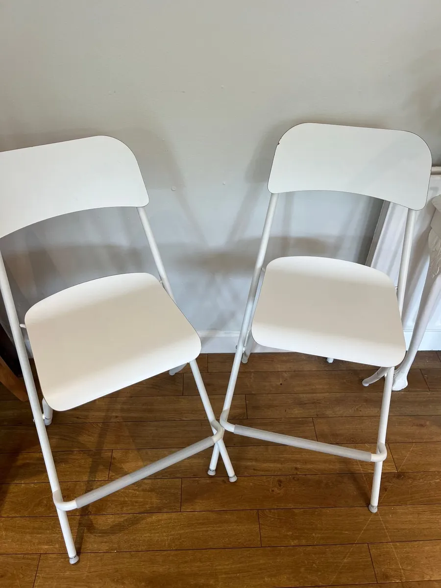 Set of 2 White Folding Chairs - Barstool Height - Image 1