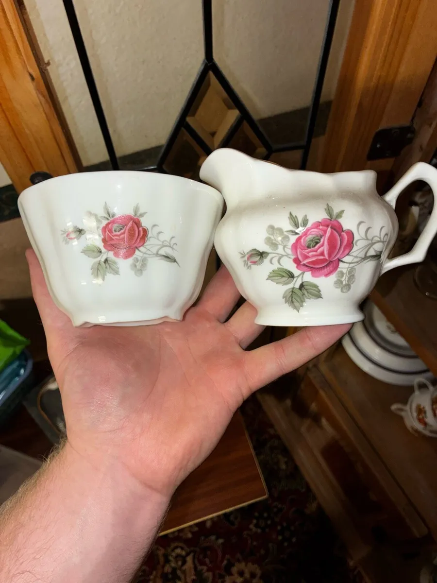 Royal Tara Fine Bone China Pink Rose Tea Set - Image 4