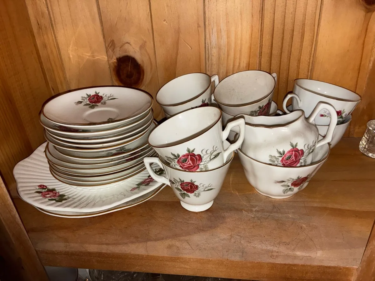 Royal Tara Fine Bone China Pink Rose Tea Set - Image 1