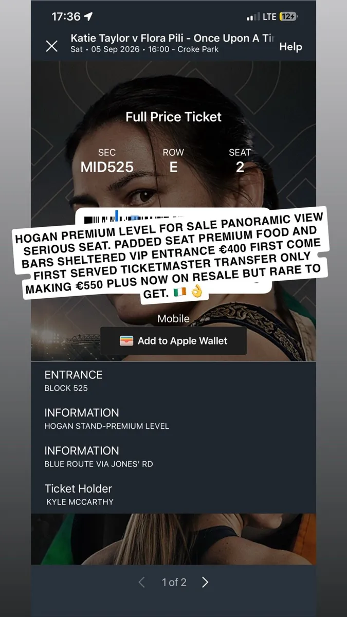 1 KATIE TAYLOR FIGHT HOGAN PREMIUM LEVEL