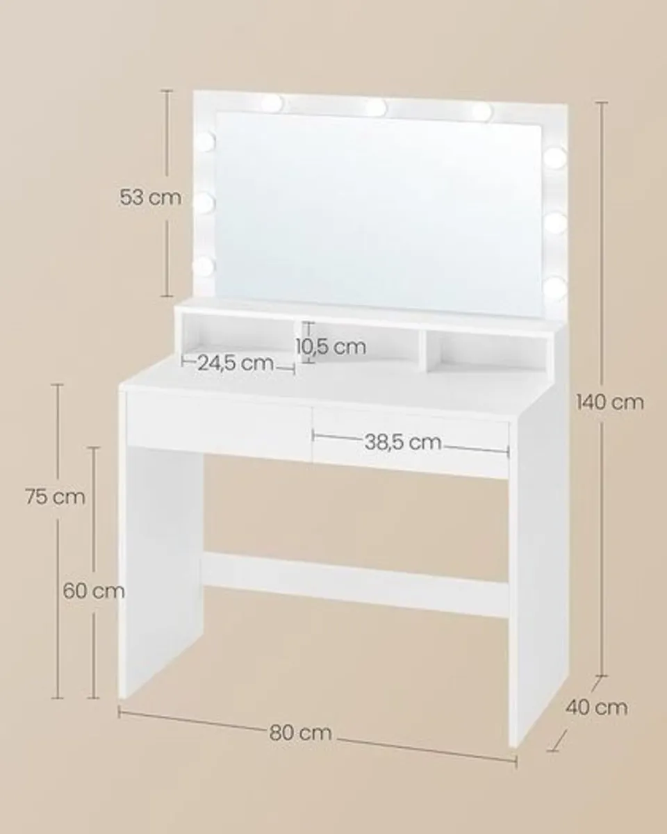 LED Dressing Table with Mirror & Drawers - Image 3