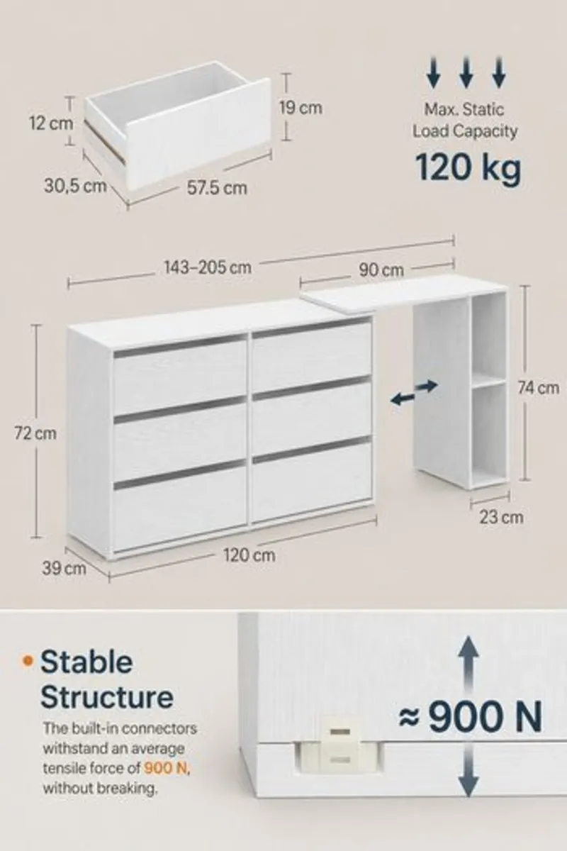 White Corner Dressing Table with Chest of Drawers - Image 2