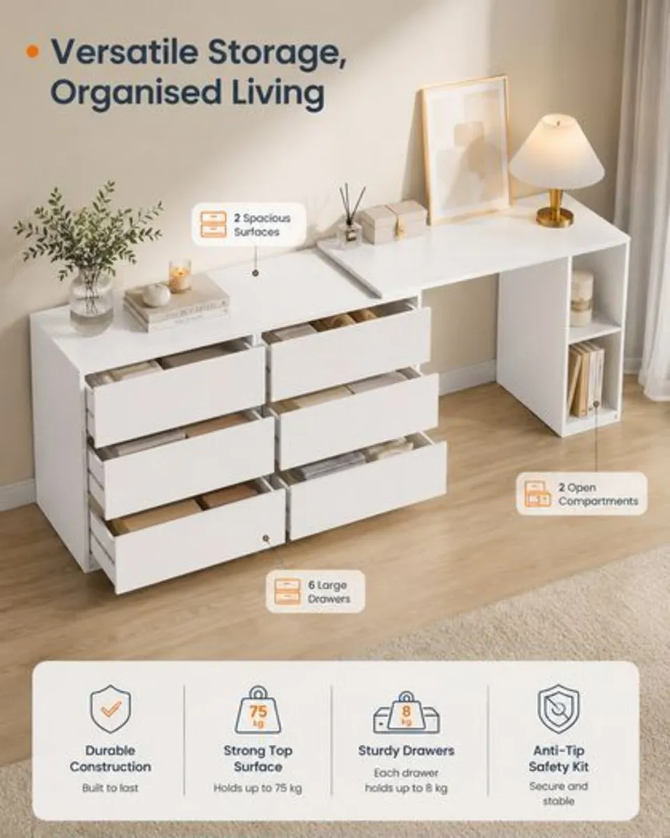 White Corner Dressing Table with Chest of Drawers - Image 3