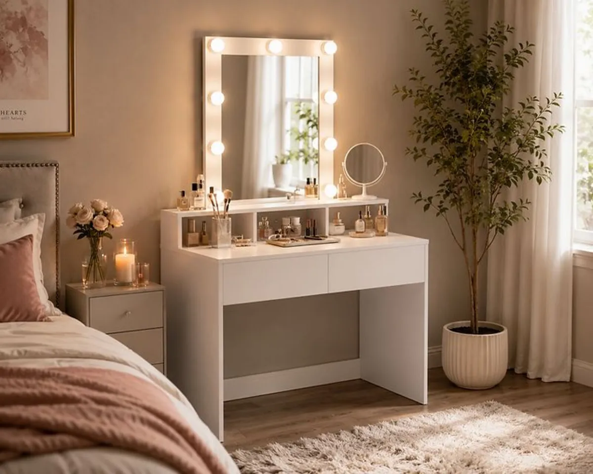 Dressing Table with Mirror and Bulbs, Cosmetic LED - Image 1