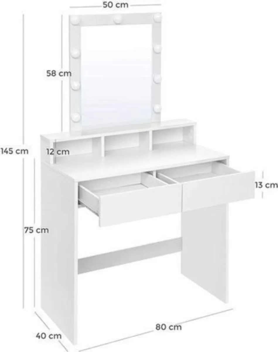 Dressing Table with Mirror and Bulbs, Cosmetic LED - Image 2