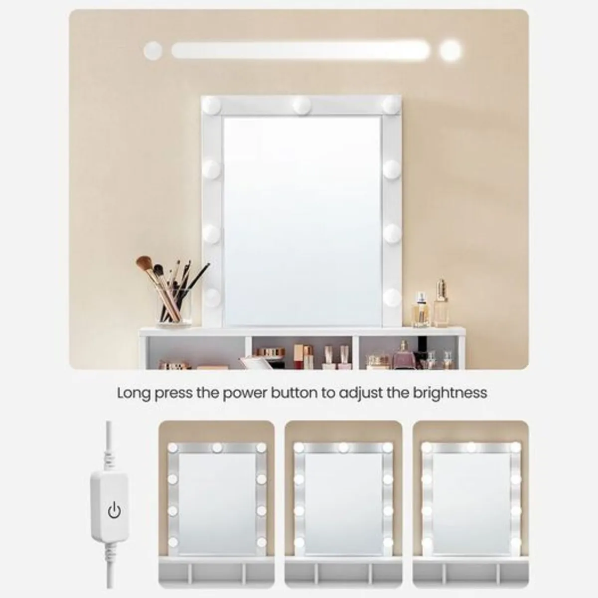 Dressing Table with Mirror and Bulbs, Cosmetic LED - Image 3