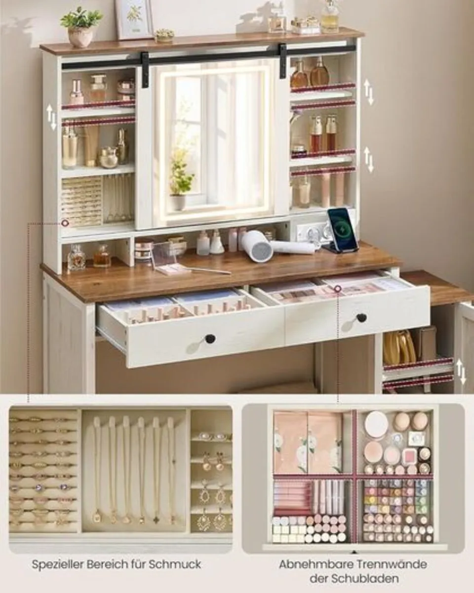 Country Style Dressing Table with Stool Mirror and - Image 3