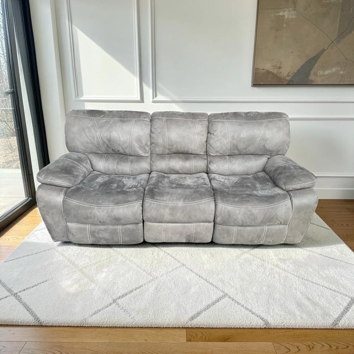 Grey 3 seater sofa couch recliner - Image 1