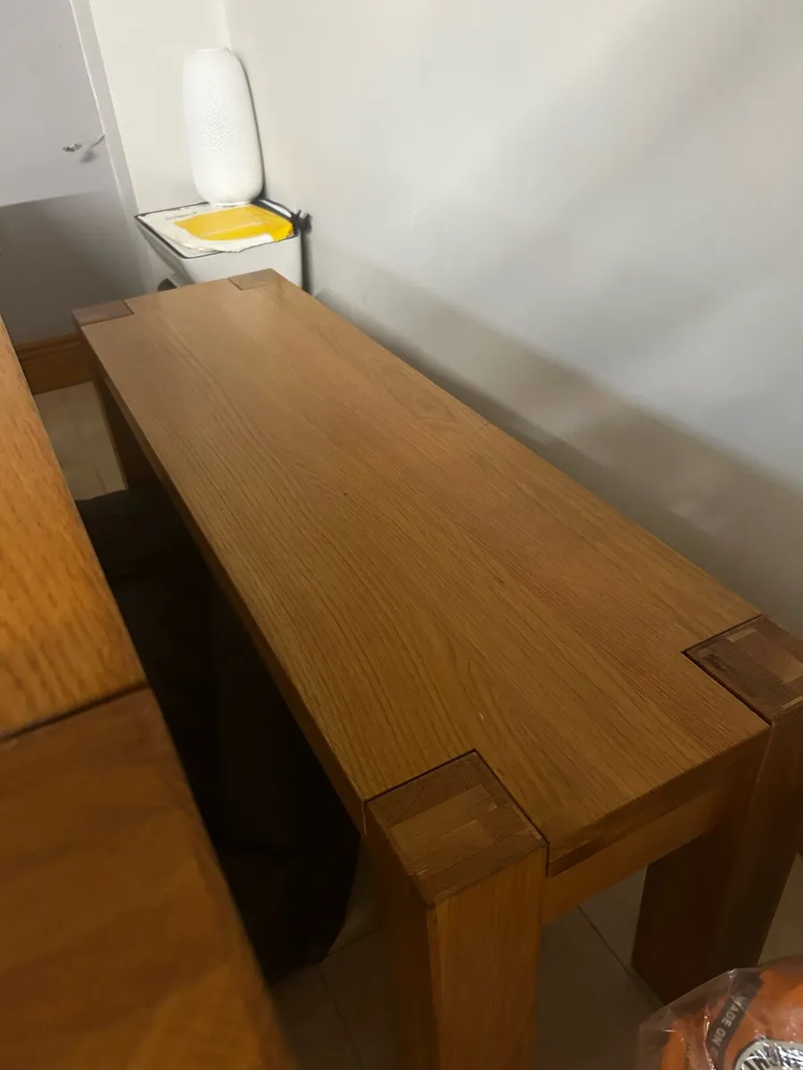 Solid Oak Dining Table with Bench and 4 Chairs - Image 2