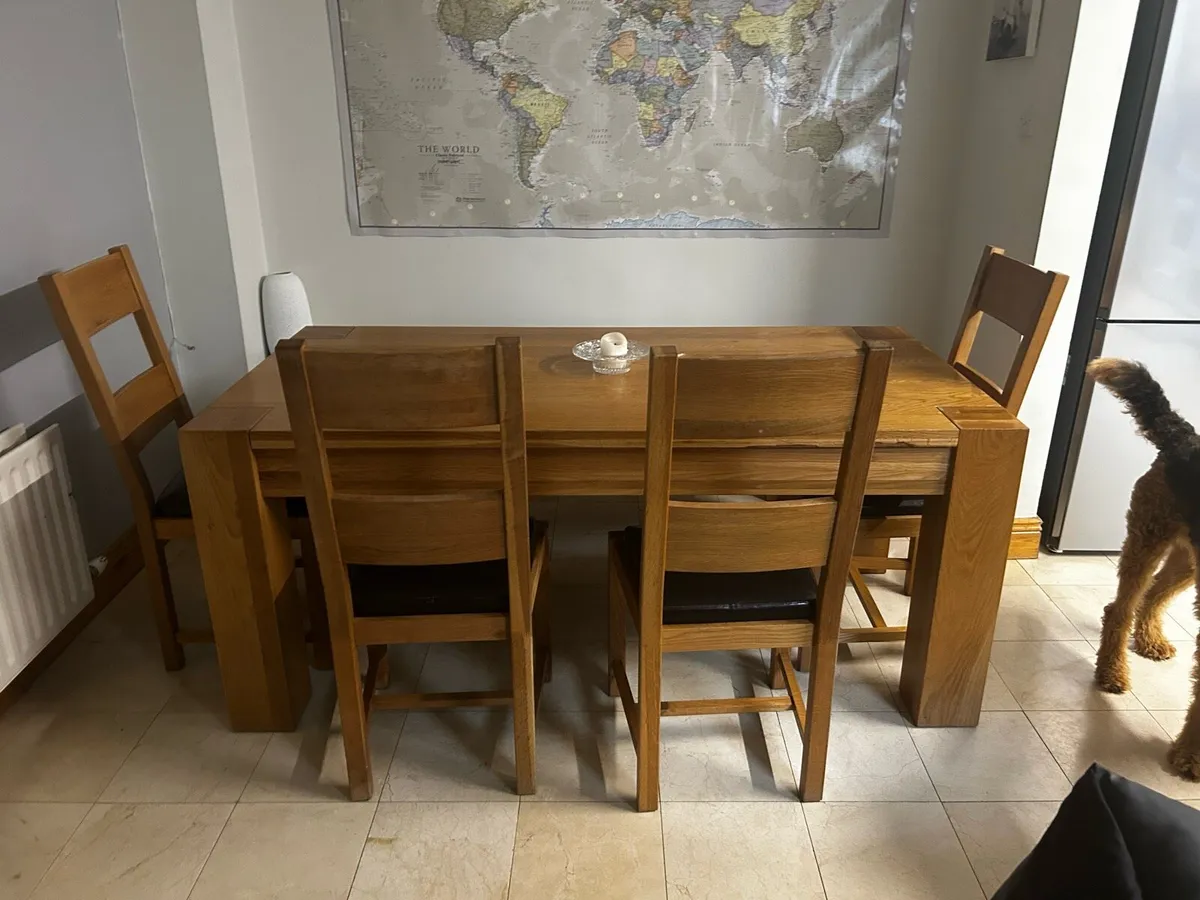 Solid Oak Dining Table with Bench and 4 Chairs - Image 4