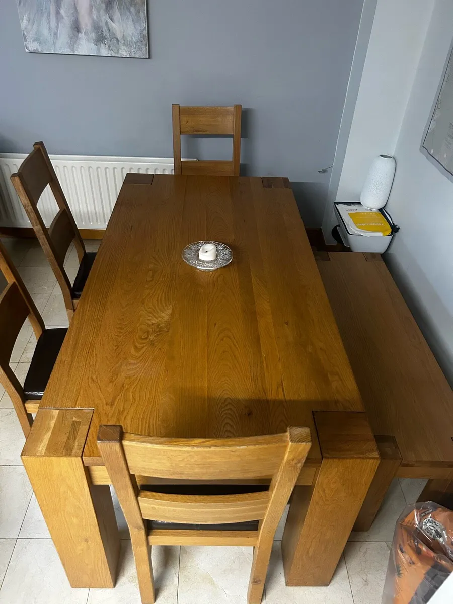Solid Oak Dining Table with Bench and 4 Chairs - Image 3