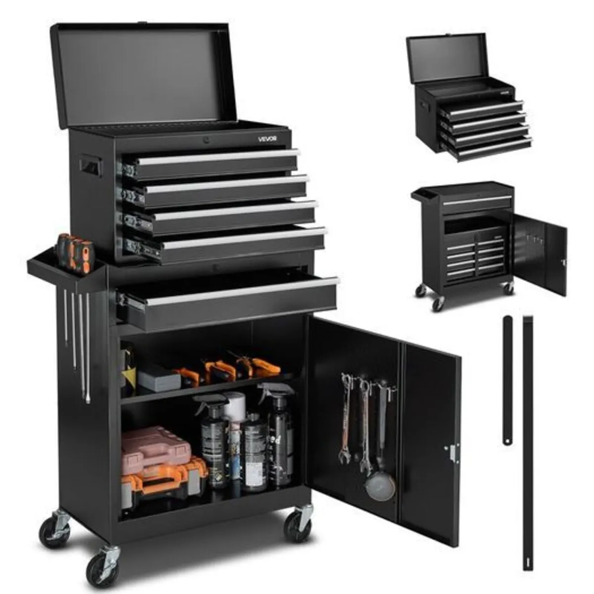 Heavy Duty Tool Trolley with 5 Drawers & Cabinet - Image 3