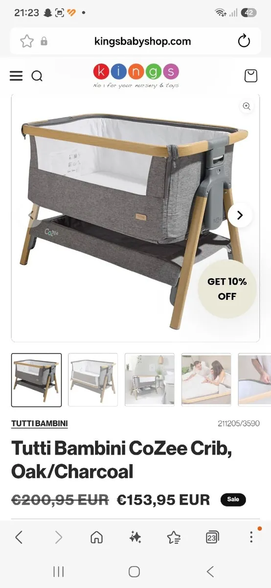Tutti Bambini CoZee Crib, Oak/Charcoal - Image 2