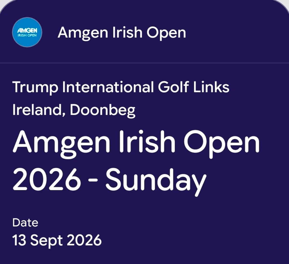 Amgen Irish Open - Sunday tickets