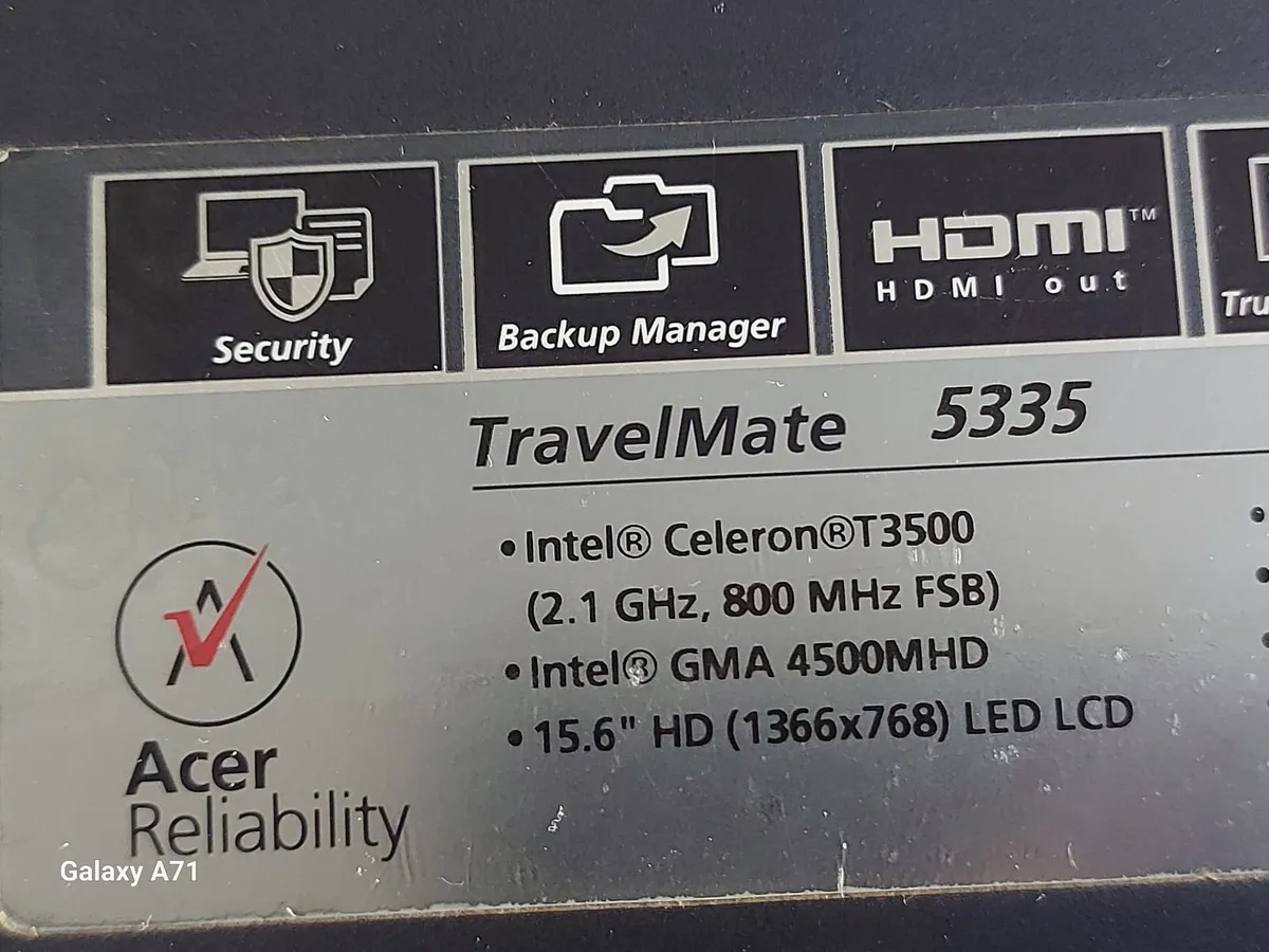 ACER TravelMate 5335 Laptop, 4GB Ram, 250GB HDD, - Image 2