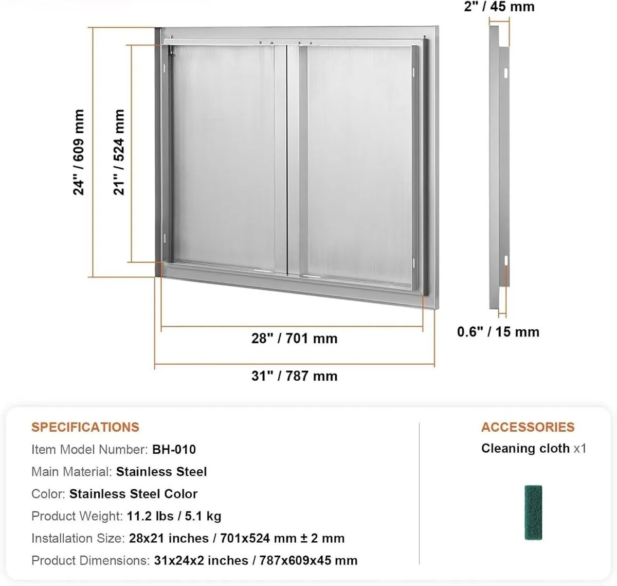 79x61cm Stainless Steel BBQ Access Door - Image 3
